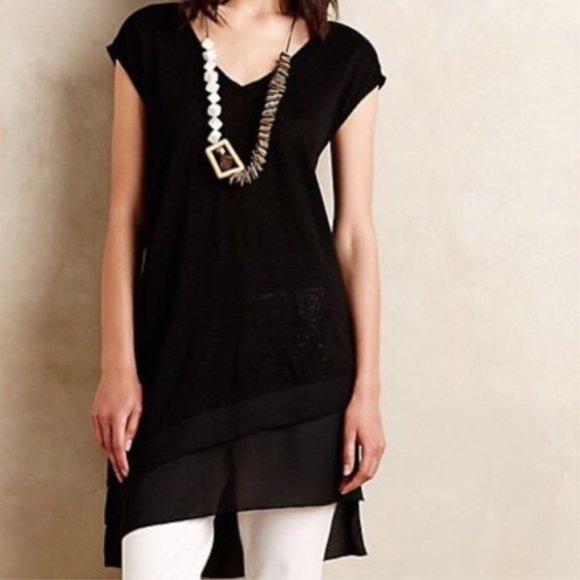 Anthropologie deletta linen tiered chiffon slope tunic top - Picture 1 of 10